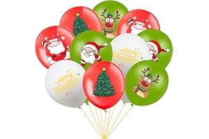 ADQUATOR 25pcs 5styles Red Green White Christmas Balloons,12inch Santa Claus Pine Tree Elk Merry Christmas Latex Balloons for Xmas Gift Birthday Party Decorations Adults