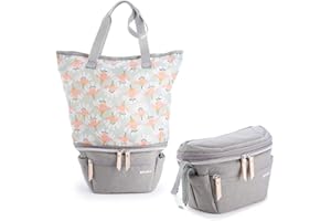 BÉABA, Sac à Langer, Organisateur de Poussette, Tote bag, Compact, Grand espace stockage, Accroche Poussettes et Velo, Biarritz, Gris Chiné