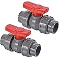 PATIKIL 32mm ID Double Union Ball Valve, 2 Pack PVC Socket Type Shut-Off Valve Switch for Water Flow Control, Gray
