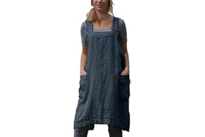 AMLZTR Women's Pinafore Apron Cross Back Apron with Pockets Cotton Linen Apron Dress Plus Size