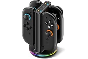 RYSKER Chargeur Manette Switch 2 pour Joy-Con 2, Station de Charge Joycon 2 pour Charge dans Toutes Les Directions, Charger Switch 2 avec 9 Modes d’éclairage, Nintendo Switch 2 Accessoires et Rangement