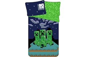 JERRY FABRICS Children's bed linen reversible motif Minecraft Green Creeper Sleep Tight night green Duvet cover 140 x 200 cm, pillowcase 70 x 90 cm, 100% cotton