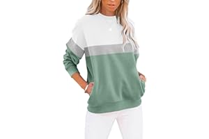 Cuptacc Sweat Femme sans Capuche Farbblock T-Shirts à Manches Longues Femme Col Rond Automne Poches Top Femme