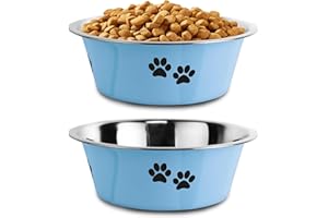 SUOXU Comederos para Perros de Acero Inoxidable de 2 Piezas (Azul-1560ML) con Base de Goma Antideslizante, a Prueba de derrames, para Perros de Razas Grandes, Medianas y pequeñas