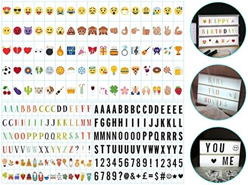 Cinema Sign Cards for A4 Cinematic Lightbox, EarthSave 265pcs Light Sign Cards Including 90pcs Letters Symbols + 85pcs Colorful Emojis Decorative Symbols+90pcs Cookies Shape Letters Cards