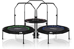 Physionics® Mini Trampolino - Pieghevole, con Corrimano Regolabile in Altezza, Ø 101cm, Piedini Antiscivolo, da Interno e Esterno, Blu/Rosso/Verde - Tappeto Elastico, da Fitness, Aerobica