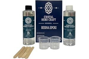 Resina epoxi transparente CRISTAL HERO CRAFT no toxica una vez curada para creaciones artisticas, bricolaje, 400ml de resina epoxi mezcla 1:1, joyería,recubrimientos y moldeado.