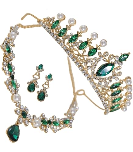 Set di collana e orecchini coroncina regina con strass royal e