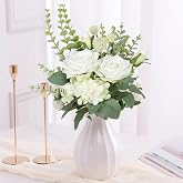 Weldomcor White Roses Artificial Flowers, Silk Fake Rose Bouquets for Home, Kitchen, Table, Wedding Centers, Indoor and Outdo