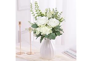 Weldomcor Fiori Artificiali di Rose Bianche, Bouquet di Rose Finte di Seta Per la Casa, Cucina, Centrotavola, Matrimonio, Decorazione Interna ed Esterna.