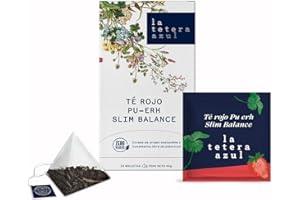 LATETERAZUL LA TETERA AZUL Te Rojo Pu-Erh & Fresas. Cóctel de infusión de Té Rojo Pu-Erh de altísima calidad con Té verde, Aroma, Fresa, Hibisco y Kiwi. Estuche con 20 Pirámides Envueltas Individualmente.