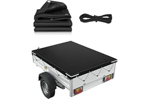 SUPAREE 5'x3' Trailer Cover Waterproof Car Trailer Cover Trailer Tarpaulin Cover 600D Oxford Heavy Duty with Reinforced Eyelets & Reflective Strips Windproof UV Protection (152x91x8cm)