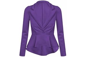 GirlzWalk Women’s Ladies Crop Frill Shift Long Sleeve Slim Fit Peplum Blazer Jacket Plus Size