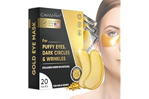 LANBOO Under Eye Gel Patches, 20 Pairs - Golden Eye Mask with Amino Acid & Collagen, Cooling Eye Care for Wrinkles, Puffy Eyes & Dark Circles, Skincare Treatment for Men & Women, USA Tested