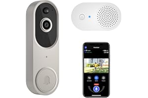 GUGGRE 1080P Wireless Video Doorbell with Indoor Ring Chime, Enhanced Security with AI Human Detection, 2-Way Audio, Night Vision, AES-128 Cloud Storage, Real-Time Alerts, Smart Home Protection (Linen)