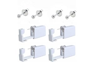 KUESN 4 Pack Ear Piercing Gun Disposable Self Mixed Colours Ear Piercing Gun Kit Safety No Pain Ear Piercing Gun Kit with Stud (Silver)
