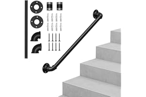 OUNUO Handlauf Treppengeländer Geländer Wandhandlauf Wandhalterung Innen & Außen, Rund Ø32mm, für Treppen Brüstung Balkon, Schwarz, 60cm