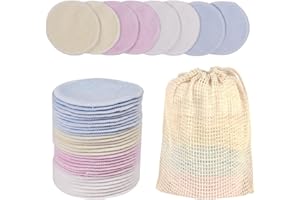 LOPHE Coton Démaquillant Lavable, 24PCS Coton Demaquillant Lavable avec sac à linge lavable, Makeup Pads Démaquillant Pour Tous les Types de Peau, Zero Déchet (A)