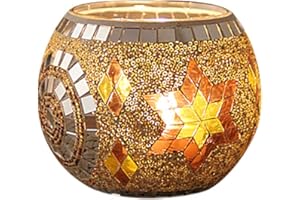 ORIENTAL RIVERKIT Mosaic Glass Candle Holder Vase Pen Holder, Crackled Glass Mosaic Tea Light Holder, Romantic Tea Light Candle Holder Home Decoration, 7 * 10.5cm (H)