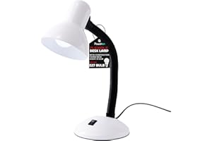 Powatron Flexible LED Desk Lamp – Table Lamp W/E27 Bulb, Adjustable Flexible Neck, Metal Construction, On/Off Switch & 1.5m Cable W/BS Approved Plug | Perfect for Home & Office Use