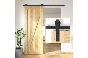 SKYSEN 183cm Sliding Door Kit 5pc Track Rail Sliding Door Hardware for Sliding Door System with Floor Guide Perfect as Space-Saving Room Divider for 1 Interior Doors, Wooden Doors