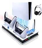 Tolesum Verticale standaard met koeling voor PS5/PS5 Slim, Dual Controller laadstation standaard met 3 standen ventilator/RGB licht voor PS5 UHD & Digital / PS5 Slim Disc & Digital