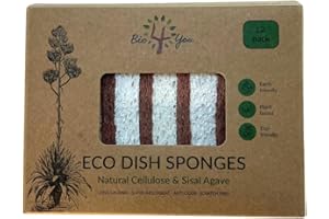 Spugna da cucina naturale biodegradabile Bio4You, compostabile, in cellulosa e noce di cocco, confezione da 12 spugne ecologiche per piatti, forma pratica