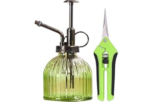 Botella de rociado para riego de Vidrio Bootoow 1 PCS Estilo Vintage Pulverizador para Plantas Botella con rociador Spary con Bomba Superior de plástico de Bronce 1 PCS Tijeras de podar de Mano