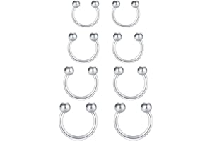Funseedrr 8pcs Horseshoe Nose Lip Labret Ring Stainless Steel 16G 6/8/10/12mm Hoop Septum Tragus Helix Cartilage Earring Piercing Jewellery