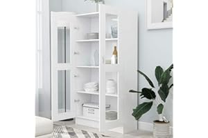 Homgoday Vitrina de Cristal con 4 Compartimentos 2 Puertas, Vitrina Salón, Mueble de Salón, Aparador Comedor, Aparador Cocina Vitrina de Madera ingeniería Blanco 82,5x30,5x150 cm