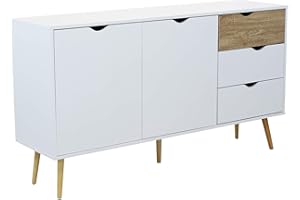 milani home - Credenza Mobile Madia Moderna In Legno Colore Bianco Di Design Moderno Stile Minimalista, Cm 147x39x82 H