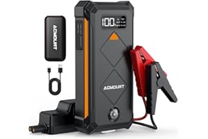 ACMOUNT Arrancador de Baterias de Coche, 5000A Arrancador de Coches(hasta 10.0L Gasolina o 8.0L Diésel), Booster Bateria 12V con Puertos USB de Carga rápida y Linterna LED