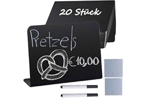 ‎JECARDEN Jecarden Kreidetafel Klein Kreidetafeln Mini - 20 Stück Kunststoff Tafeln Preisschilder Ständer für Beschriften kleine Tafeln Abwischbare Reservierungsschilder schwarze Kreidetafel Schilder