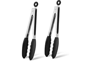 ELALOVE Pinces de Cuisine, Lot de 2, Pince alimentaire en inox et silicone et poignée antidérapante, Pince de Cuisine Résistant à la Chaleur, Idéales pour barbecue, air fryer, grill (26cm)