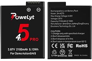 GENERISCH PoweLyt Osmo 360/Action 6/5 Pro/4/3 Akku 2 Stück 2100mAh Hohe Kapazität Osmo Action 5 Pro Akkus Langlebig wie Original Kompatibel mit DJI Osmo Action 6/Action 5 Pro/Action 4/Action 3,Osmo 360