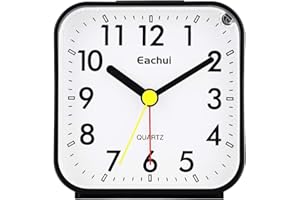 Eachui Analog Wecker Klein mit Lauter Alarm, Nachtlicht, Schlummerfunktion, Ohne Ticken, geräuschlos, Batteriebetrieben, Einfache Bedienung (Schwarz&weiß)