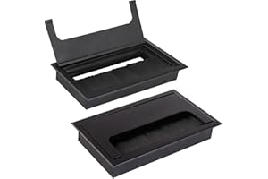 VEGENA 2 Stück Kabeldurchführung Kabeldurchlass, 160 x 80 mm Aluminium Eckig Kabeldurchführung Schreibtisch Kabel Loch für Möbel Schreibtisch Büro Arbeitsplatten Drähte (Schwarz)
