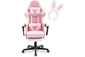 Soontrans Sedia da Gaming, con Poggiapiedi & Poggiatesta & Cuscino Lombare & Fascia per Orecchie, Braccioli Imbottiti, Reclinabile, Poltrona per Youtube Livestreaming Xbox (Rosa