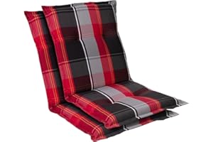 Homeoutfit24 Prato - Cojín Acolchado para sillas de jardín, Hecho en Europa, Respaldo bajo, Resistente a los Rayos UV, Poliéster, Relleno de Espuma, 103 x 52 x 8 cm, 2 Unidades, Rojo/Negro