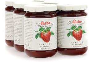 ‎DARBO Darbo Naturrein Erdbeeren Konfitüre Extra 6 x 450 g Gläser, ideal zum Frühstück aufs Brötchen als auch zum Veredeln von Desserts und Süßspeisen