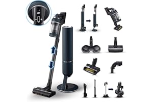 SAMSUNG ELETTRODOMESTICI Samsung VS20A95973B/WA BESPOKE Jet Pro Extra - Aspirapolvere senza fili, Clean Station, Potenza 210W, Fino a 120 min di autonomia, Nero (Black Chrometal)/Blu Scuro (Midnight Blue)