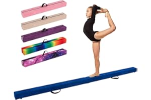 COSTWAY Trave Ginnastica Artistica per Casa 210/240 cm, Trave Pieghevole per Bambini con Maniglia, Base in Legno e Fondo Antiscivolo, Trave di Equilibrio da Pavimento