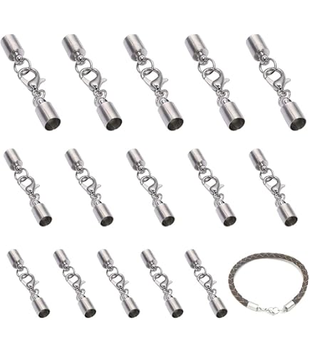 10 Ensembles De Capsules Pour Cordon Cuir 7mm Avec Fermoir Homard & Chaîne - DIY Bijoux Bracelets - Doré Clair - 3