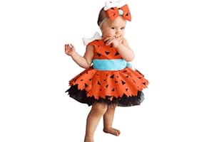 NaLatia Halloween Kostüm Mädchen Kostüm Kinder Flintstones Pebbles Kostüm Kleid Verkleidung mit Stirnband für Baby und Kleinkind Mädchen, Orange Grün