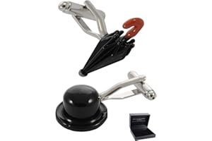 COLLAR AND CUFFS LONDON - Premium Cufflinks with Presentation Gift Box - City Gent Bowler Hat and Umbrella - London Square Mile Stockbroker Banker - Black Colour