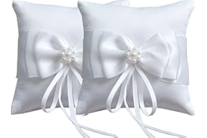 CWPFVQA Pack De 2 Porte-Bague Blanc, Oreiller D'Anneau De Mariage - Cadeau De Décoration