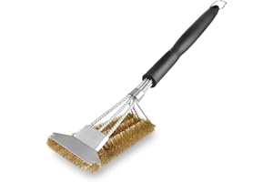 CISYIA Grillbürste Messing mit Integrierter Schaber, Messingbürste Grill Hitzefester Griff Messingbürste Klein Pizzaofen Bürste Grill Bürste Ofenbürste für Grillrost Gasgrill Holzkohlegrill Gusseisengrill