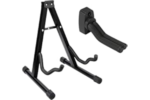 Albert Austin Guitar Stand Stable A Frame Design Foldable with Padded Foam Arms Anti Slip Feet Easy to Install Bass and Acoustic Guitar Stand with Wall Mounted Hook Universal Fits All Guitars