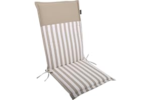 LILENO HOME Malt - Cuscini per sedia da giardino, set da 1 con schienale alto, a strisce di sabbia, tinta unita e sabbia, comodi cuscini per sedie da giardino