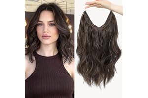 NEXYSHE Invisible Wire Hair Extensions One Piece Wavy hair Extension Synthetic HairPieces for Women, 12 Inch Light Brown hairExtensions